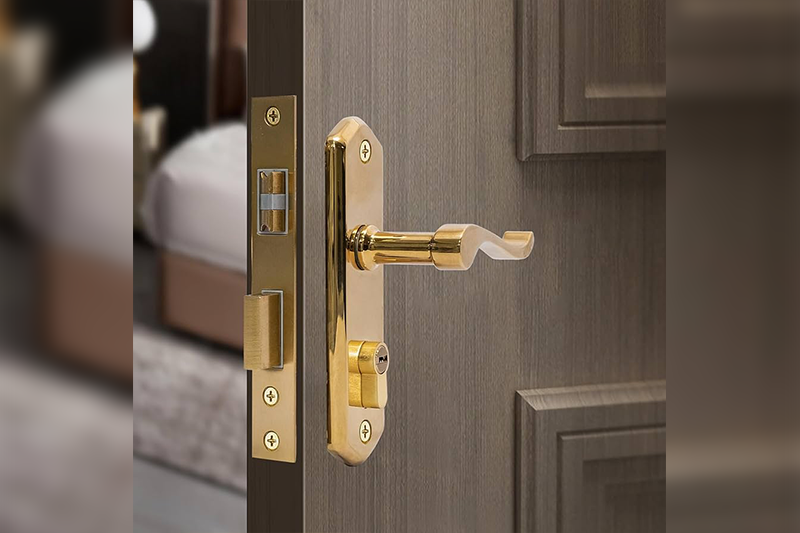 A door handle with the lock on it.