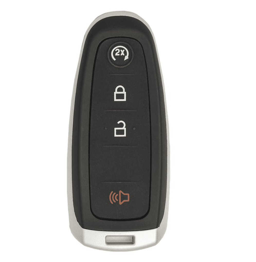 A car key with the remote on.