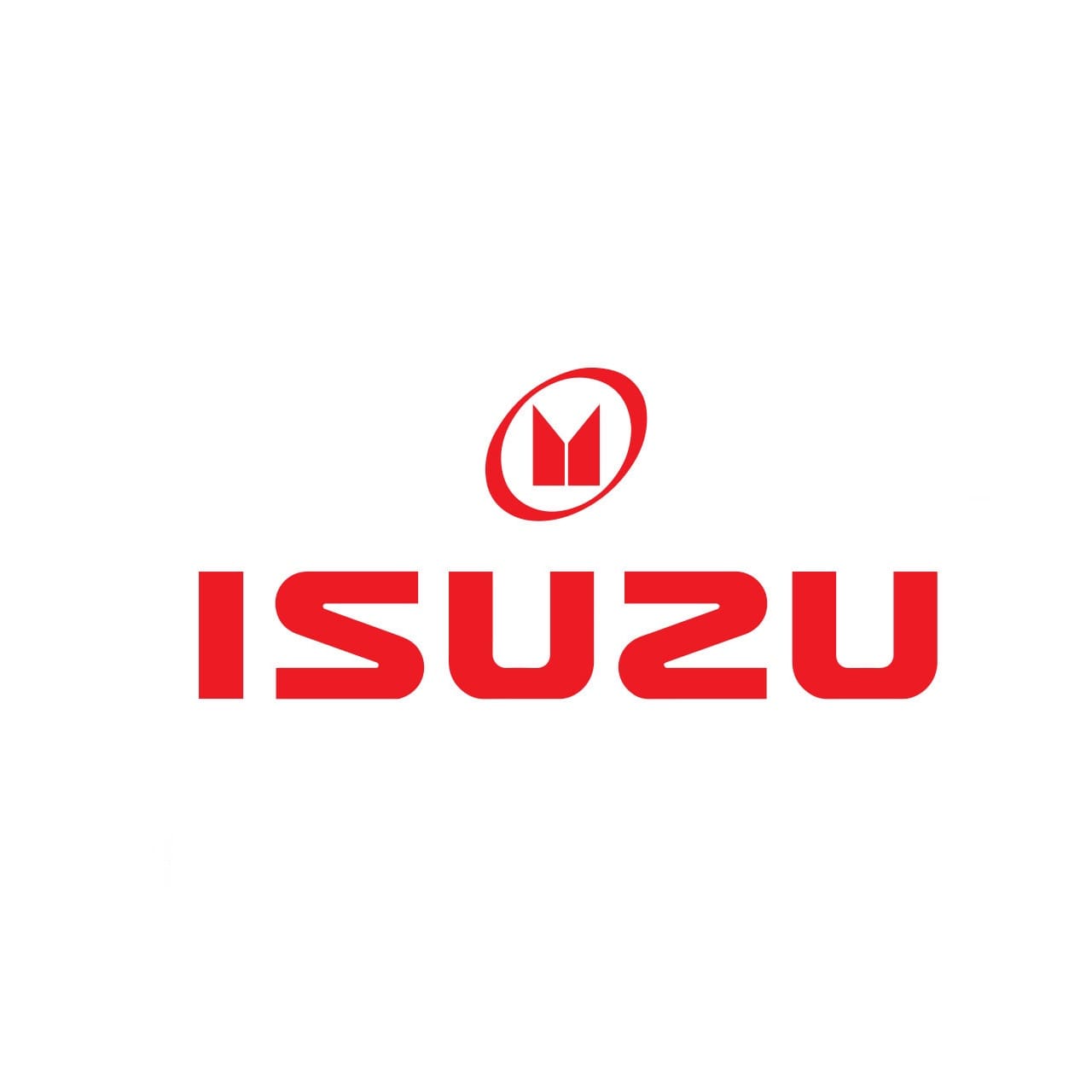 A red and white logo of isuzu