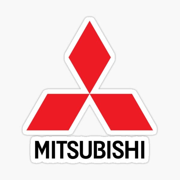 A red and white logo of mitsubishi.