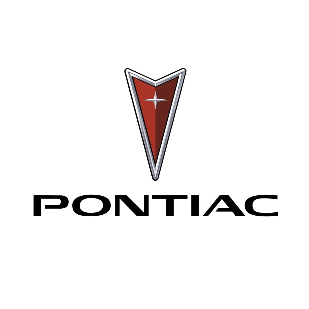 A red and white pontiac logo on top of a black background.