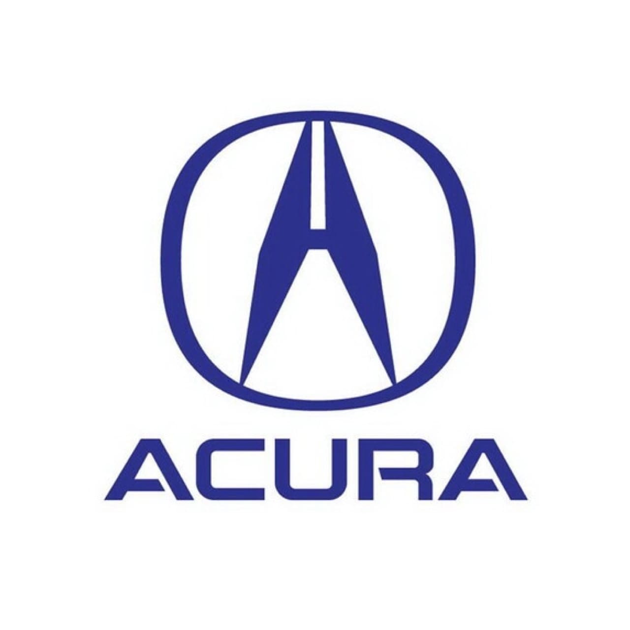 A blue acura logo is shown on the side of a car.