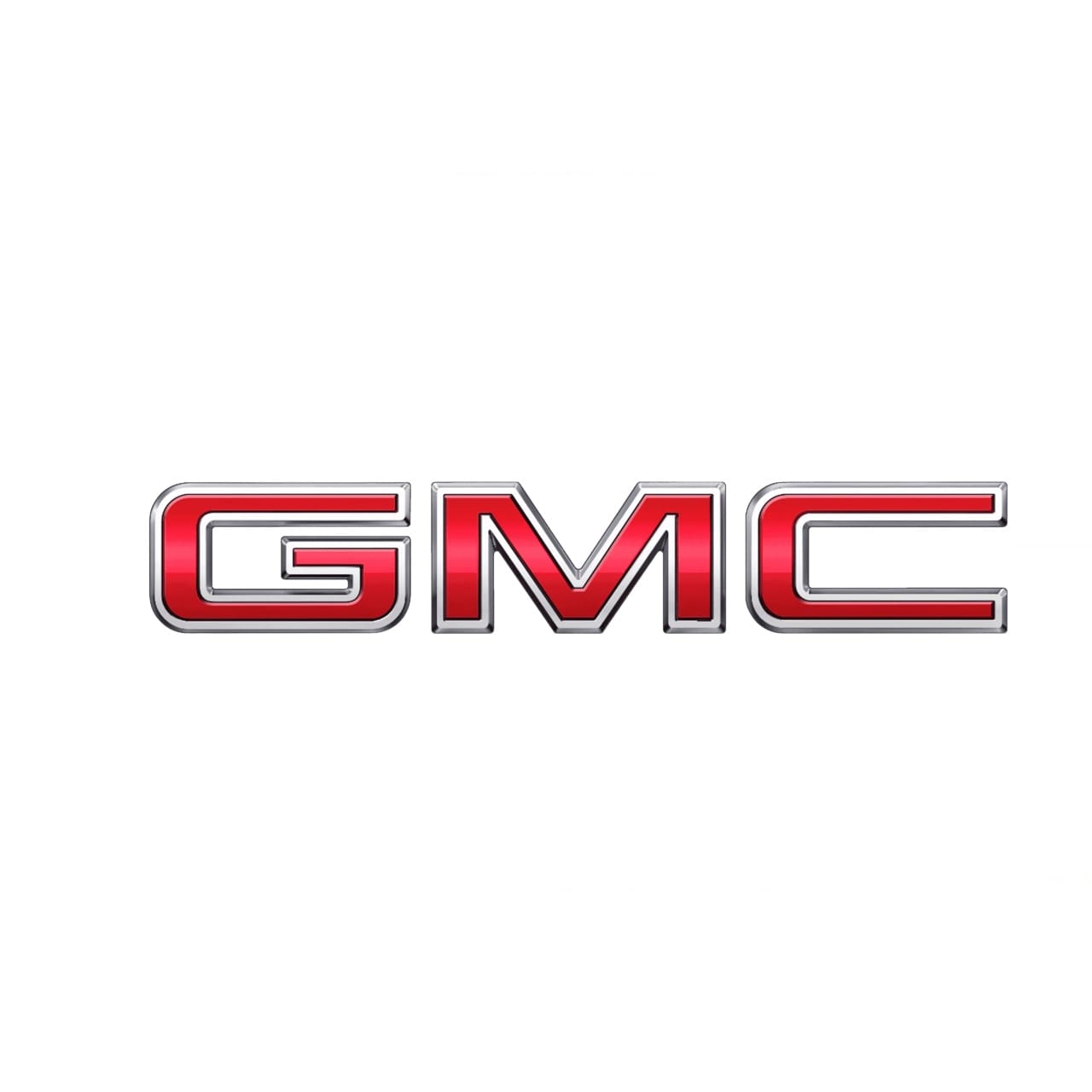 A red and silver gmc logo on top of a white background.