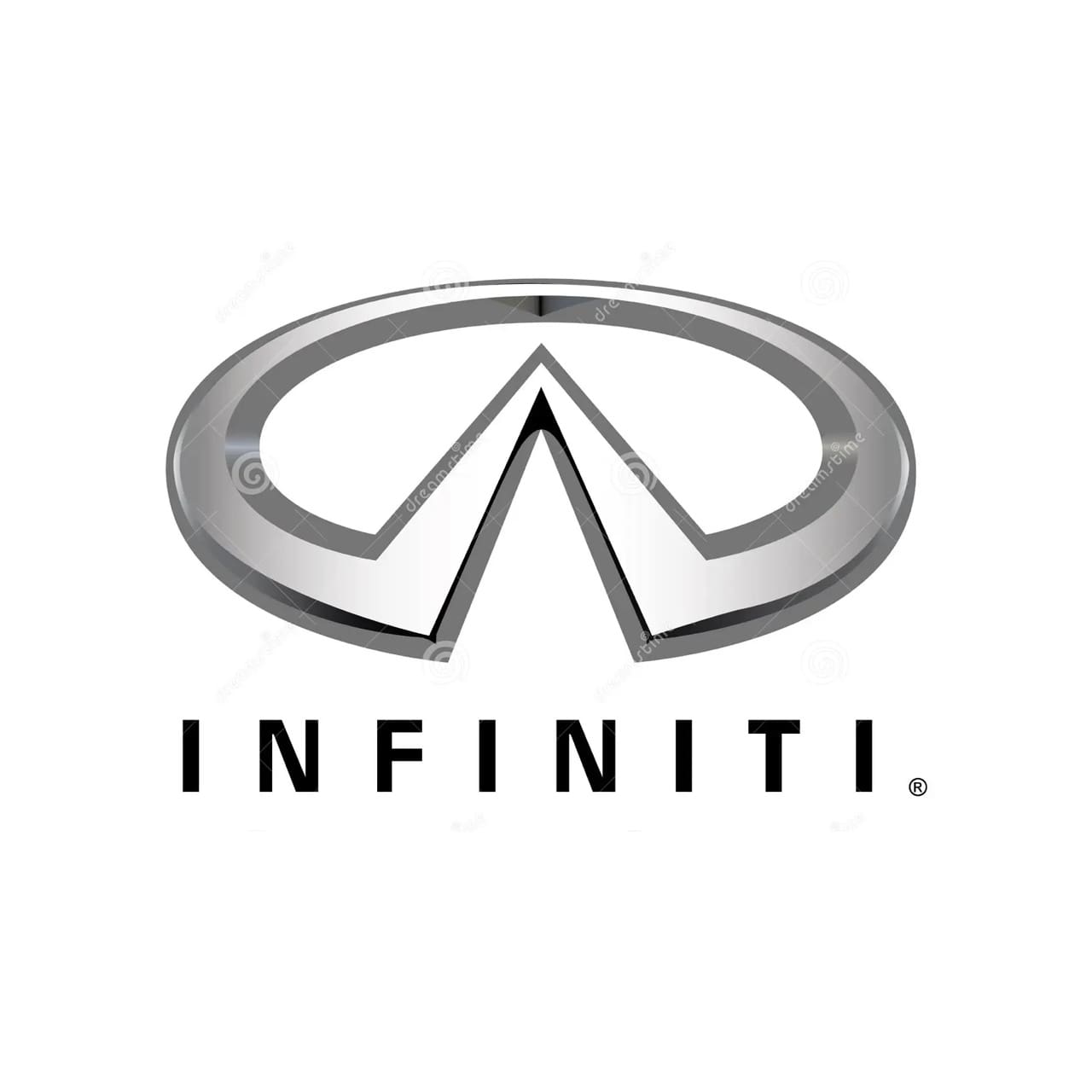 A silver infiniti logo on top of a white background.