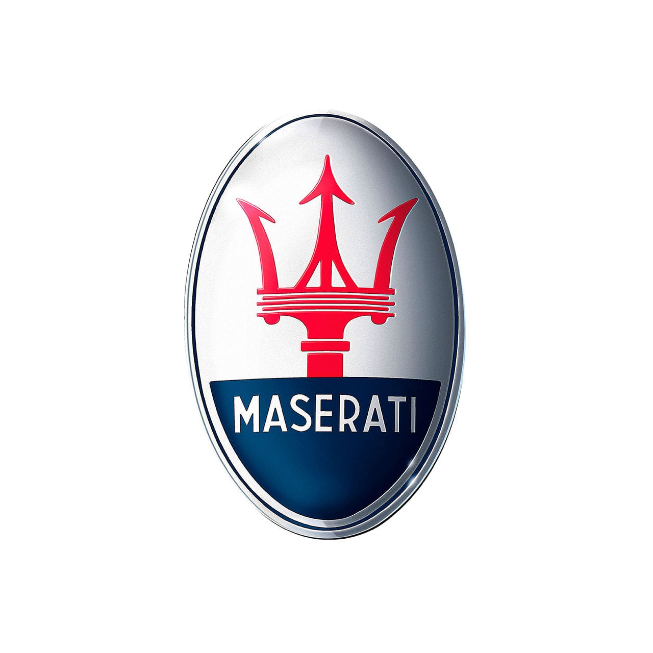 A maserati logo is shown on the side of a car.