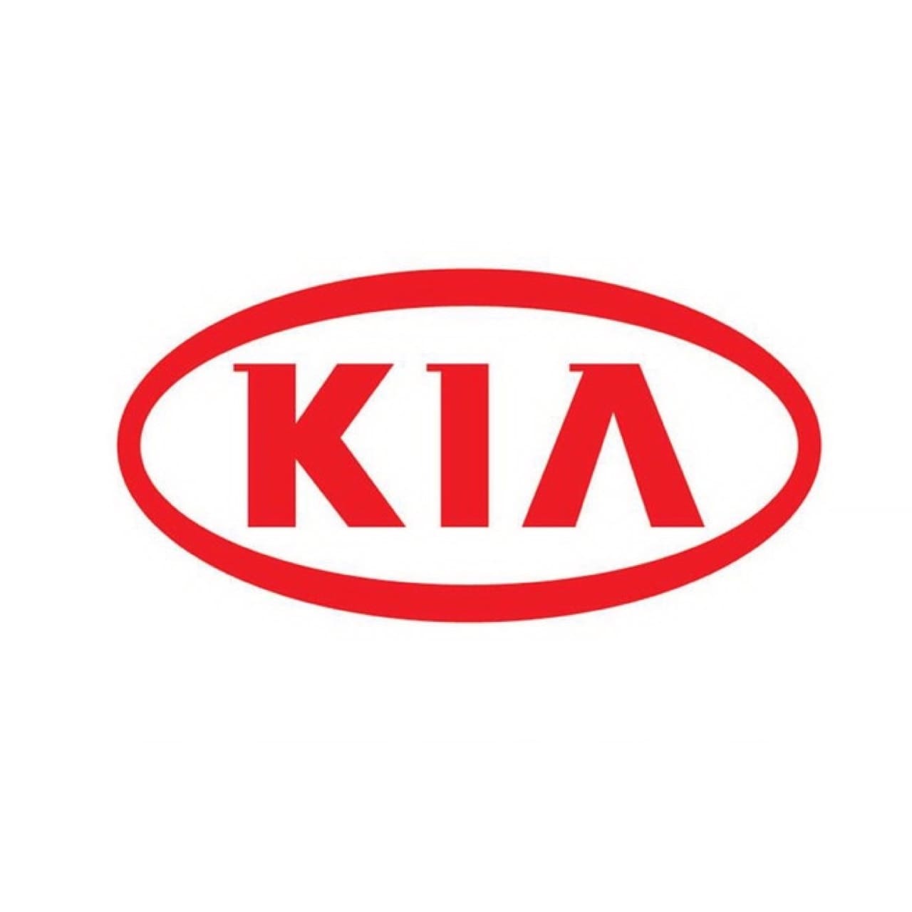 A red kia logo on top of a white background.