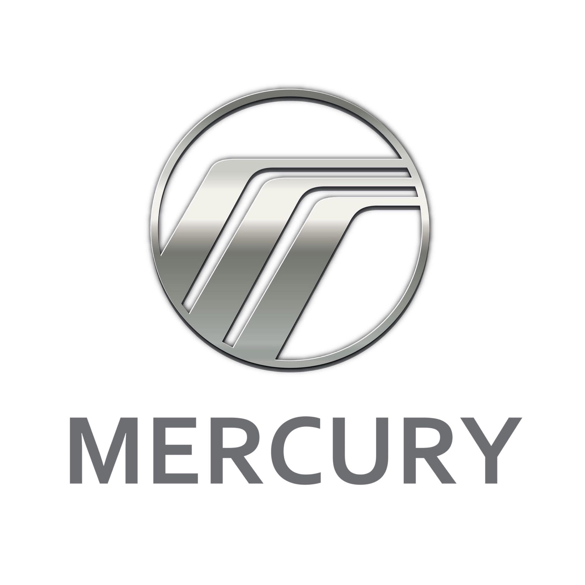 A silver logo of mercury.